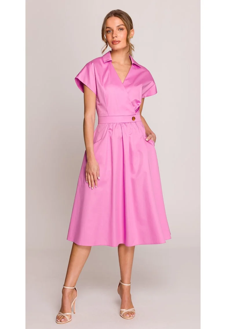 Rochie din bumbac cu guler,, Roz