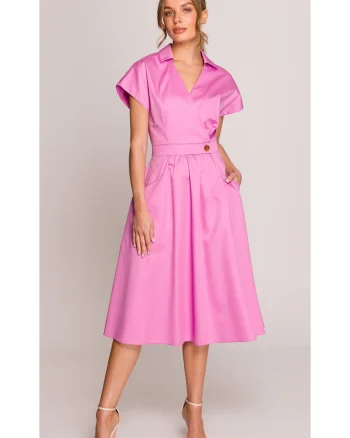 Rochie din bumbac cu guler,, Roz