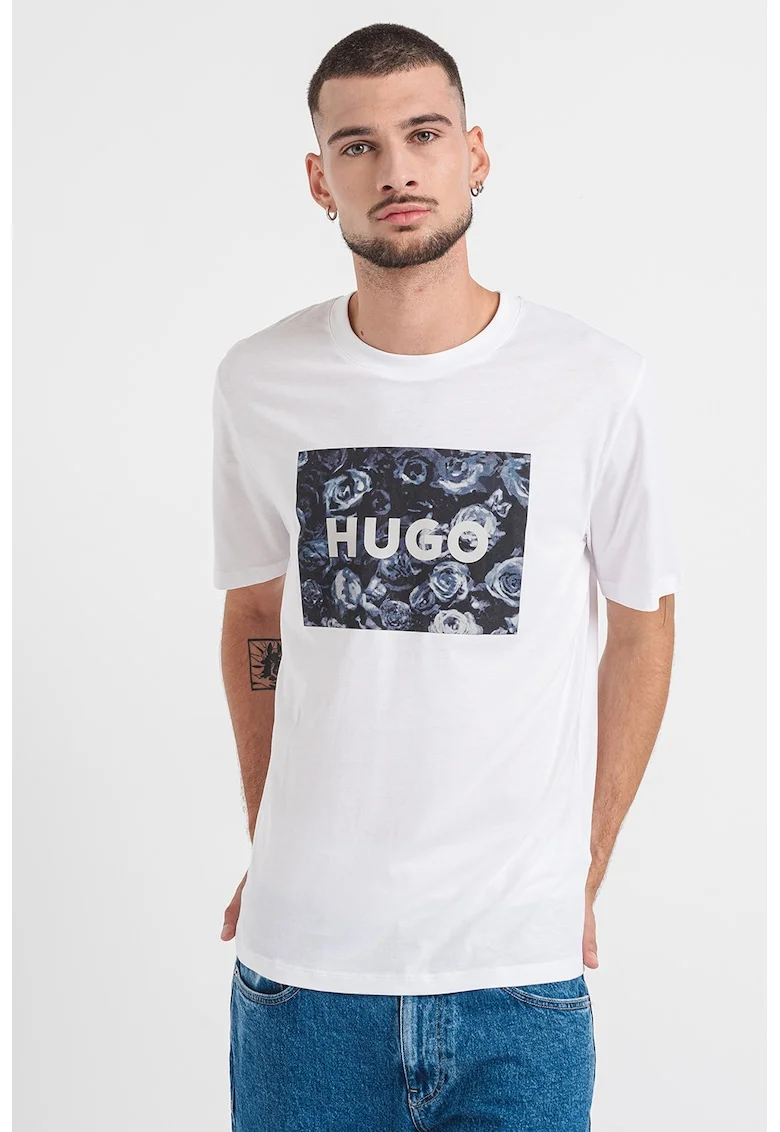 Tricou cu logo si imprimeu floral Dulive, Alb optic