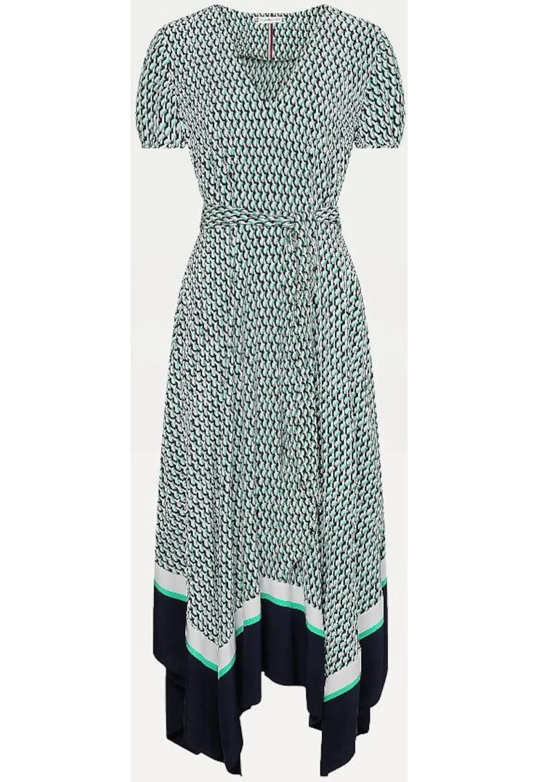 Rochie din viscoza cu print geometric, Alb, Verde,