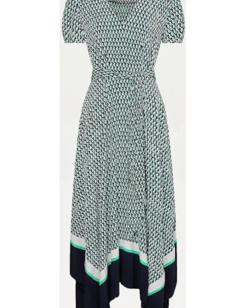 Rochie din viscoza cu print geometric, Alb, Verde,