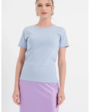 Tricou cu decolteu la baza gatului Deloris, Albastru pastel