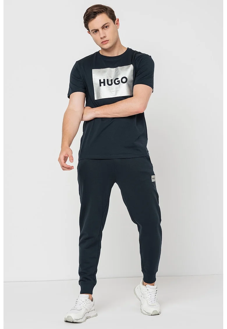 Tricou regular fit cu logo Dulive, Argintiu/Bleumarin
