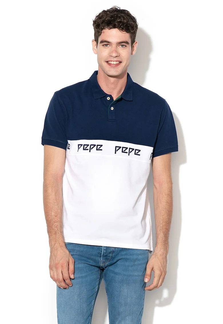 Tricou polo regular fit Fidall, Alb/Albastru
