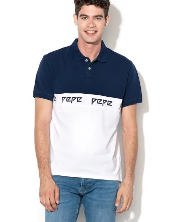 Tricou polo regular fit Fidall, Alb/Albastru