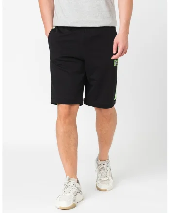 Pantaloni scurti cu benzi laterale contrastante, Negru/Verde electric