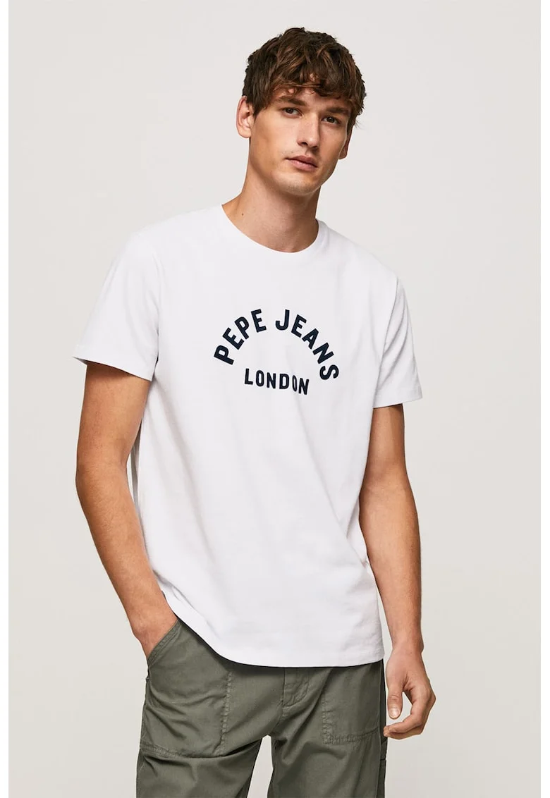 Tricou de bumbac cu logo, Alb