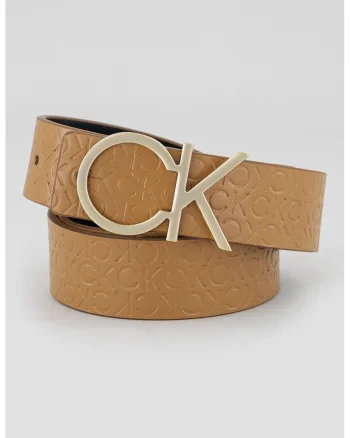 Curea de piele cu logo stantat, Caramel