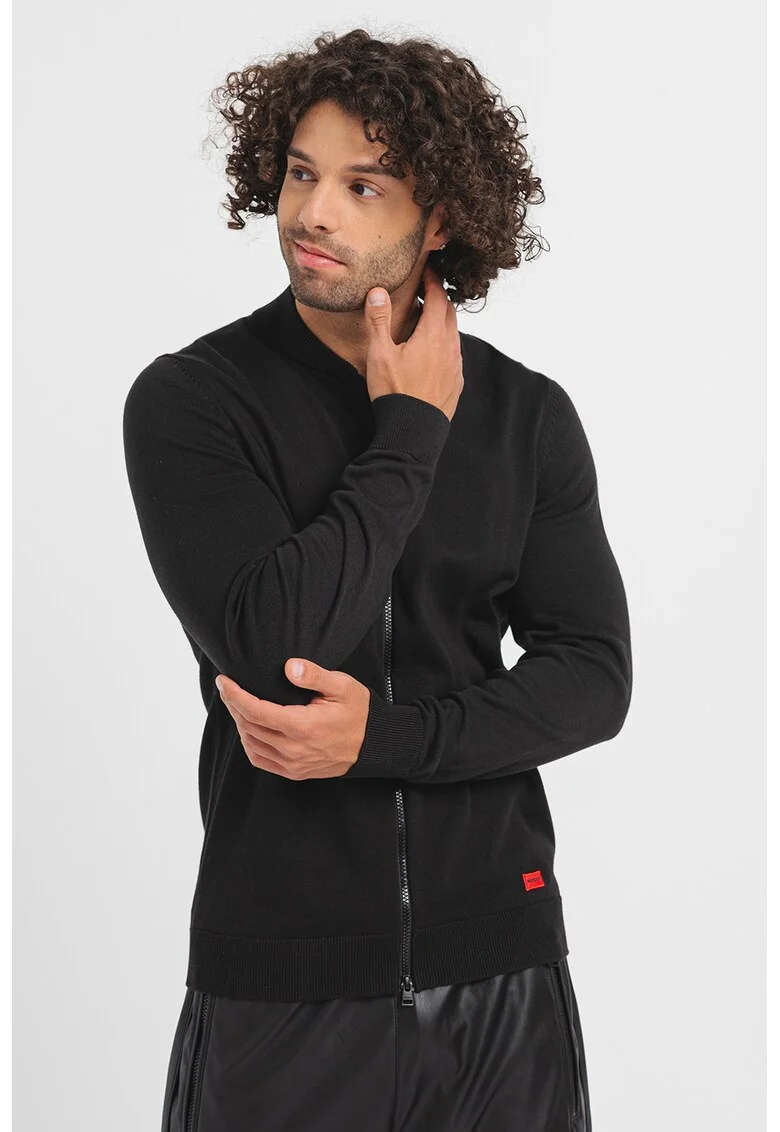Cardigan tricotat fin cu fermoar San Jaque, Negru