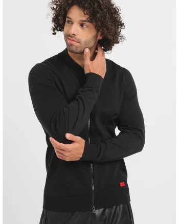 Cardigan tricotat fin cu fermoar San Jaque, Negru