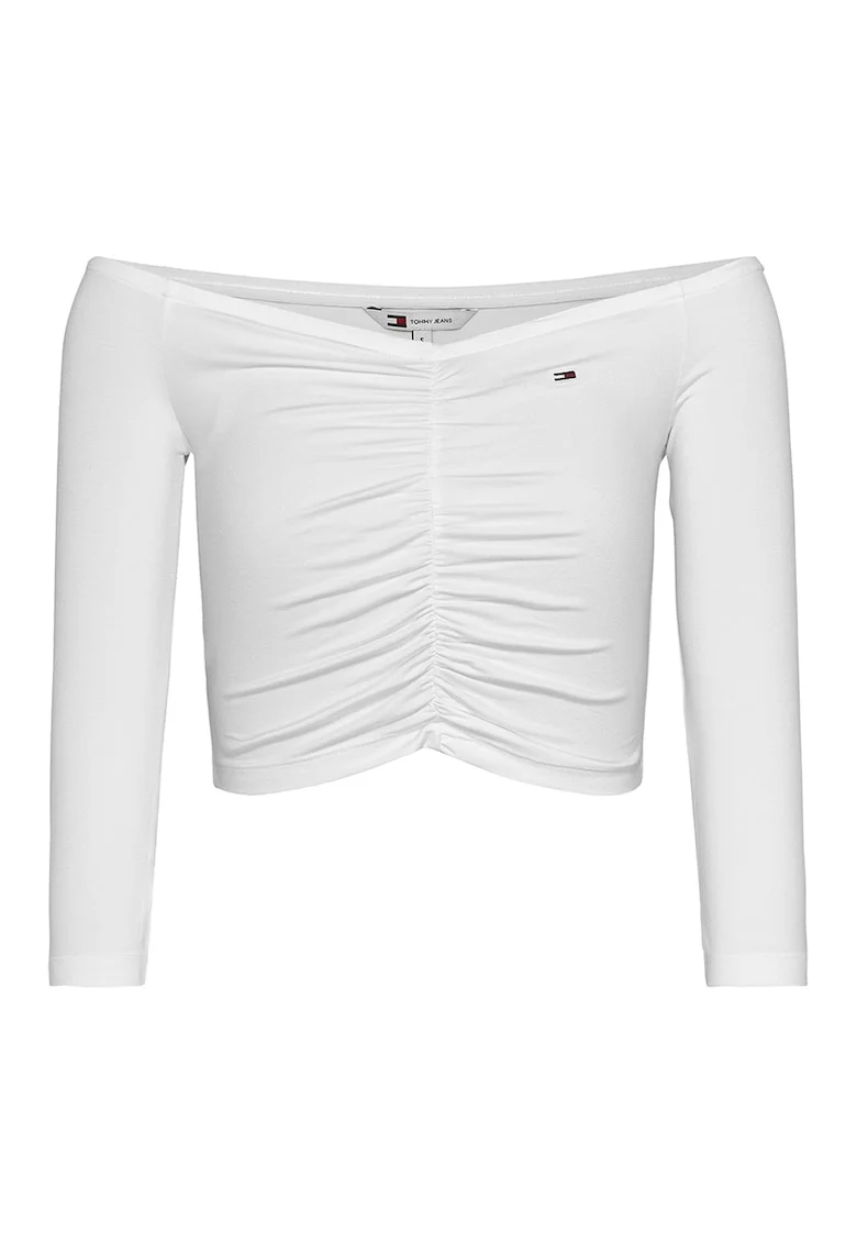Bluza crop cu decolteu pe umeri, Alb optic