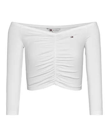 Bluza crop cu decolteu pe umeri, Alb optic