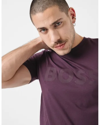 Tricou regular fit cu imprimeu logo cauciucat Thinking, Violet aubergine