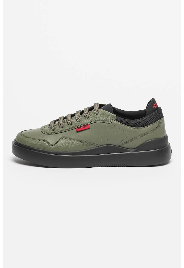 Pantofi sport low-cut de piele cu insertii de material textil Blake, Negru/Verde inchis