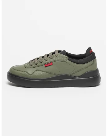 Pantofi sport low-cut de piele cu insertii de material textil Blake, Negru/Verde inchis