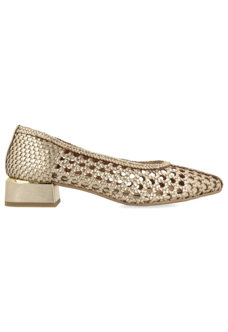 Pantofi din piele cu varf ascutit si aspect impletit Eastham, Auriu