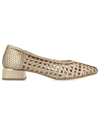 Pantofi din piele cu varf ascutit si aspect impletit Eastham, Auriu