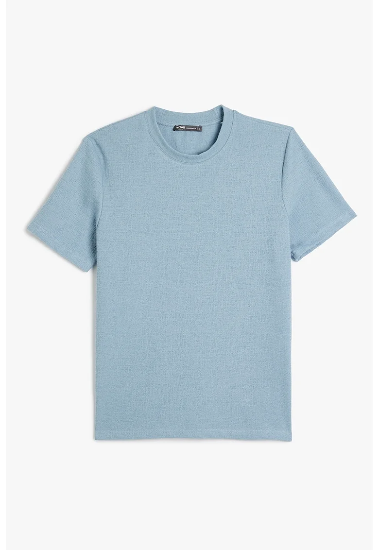 Tricou cu decolteu la baza gatului si model uni, Albastru deschis