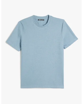 Tricou cu decolteu la baza gatului si model uni, Albastru deschis