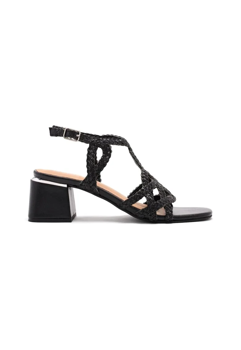 Sandale de piele cu varf patrat, Negru