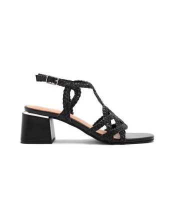Sandale de piele cu varf patrat, Negru