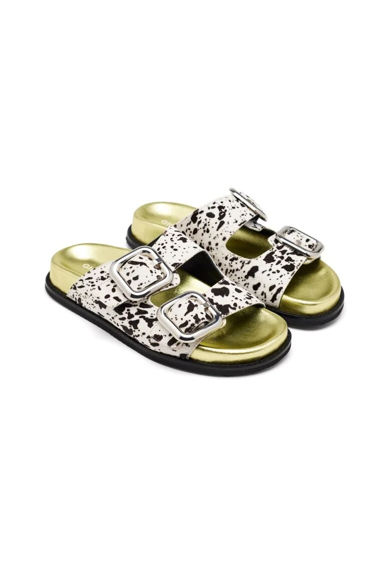 Papuci de piele cu animal print Mifflin, Maro inchis/Maro nisip