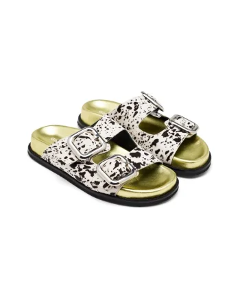 Papuci de piele cu animal print Mifflin, Maro inchis/Maro nisip