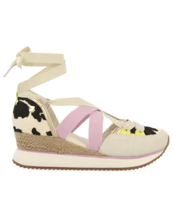 Pantofi cu talpa wedge si insertii din piele intoarsa, Maro inchis/Maro nisip
