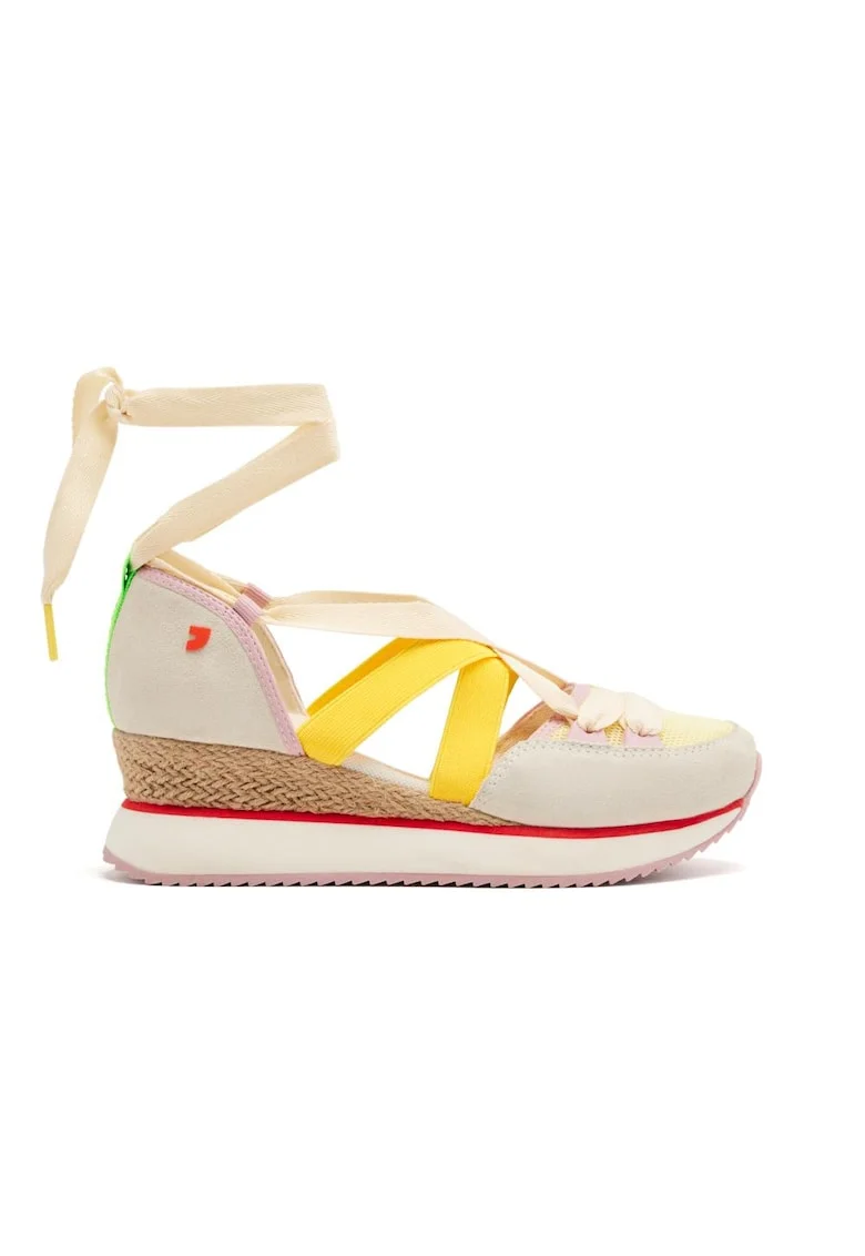 Pantofi cu talpa wedge si insertii din piele intoarsa, Multicolor
