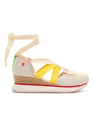 Pantofi cu talpa wedge si insertii din piele intoarsa, Multicolor