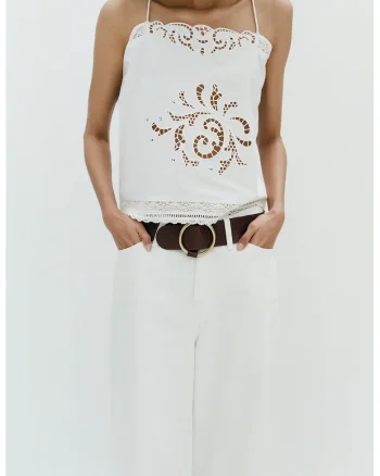 Top de bumbac cu decupaje decorative, Alb