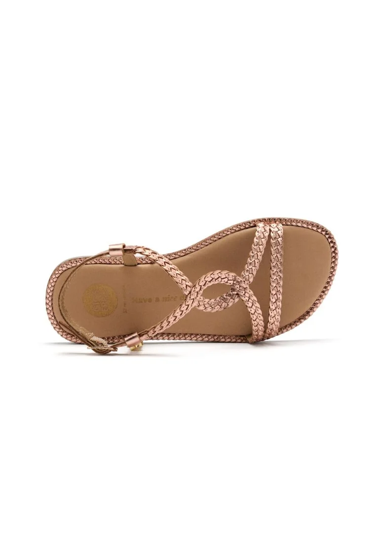 . Sandale din piele cu barete impletite Suffield, Auriu rose