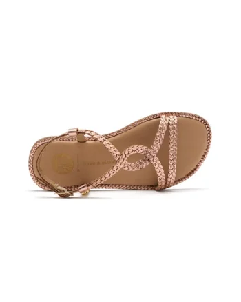 . Sandale din piele cu barete impletite Suffield, Auriu rose