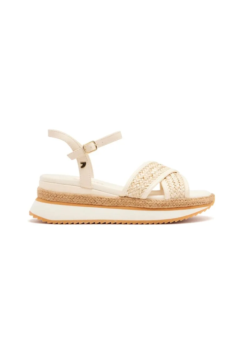 Sandale cu talpa wedge si catarama, Bej deschis