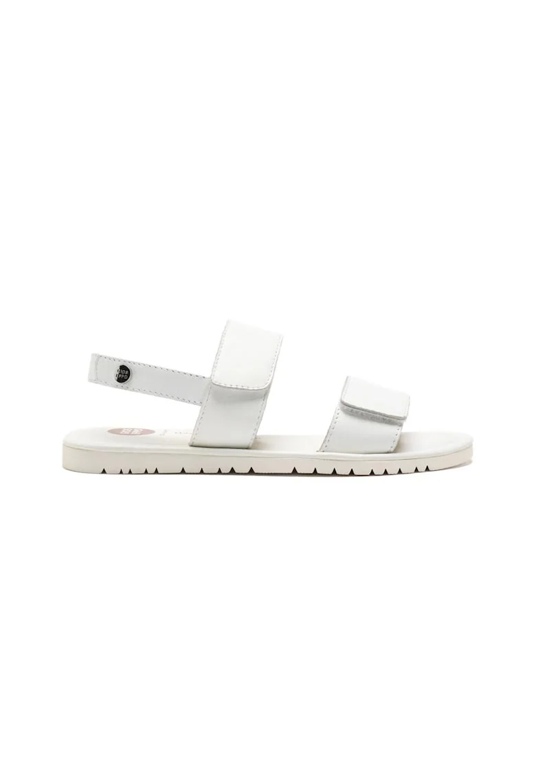 Sandale din piele cu model uni si inchidere velcro, Alb