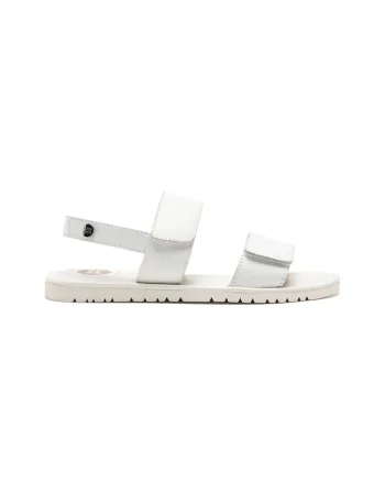 Sandale din piele cu model uni si inchidere velcro, Alb