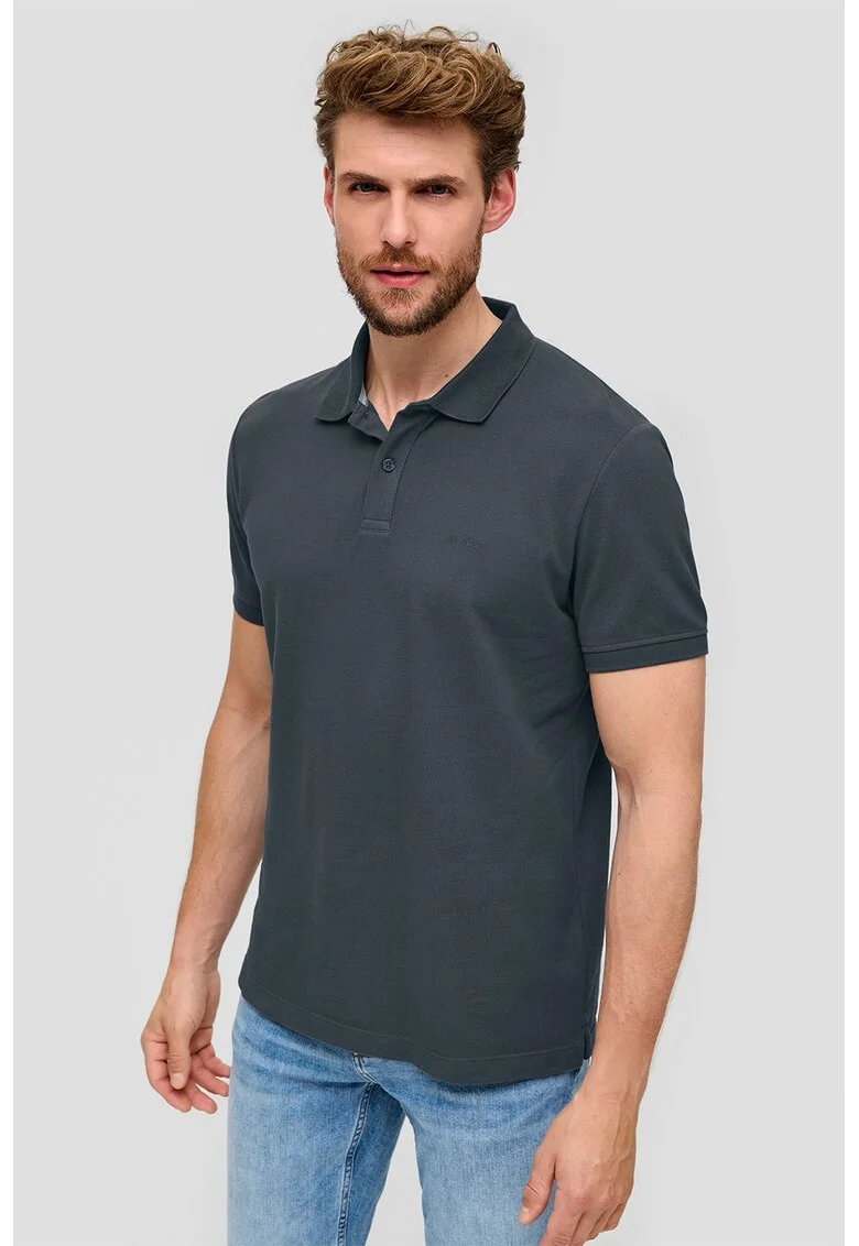- Tricou polo din bumbac pique, Gri carbune