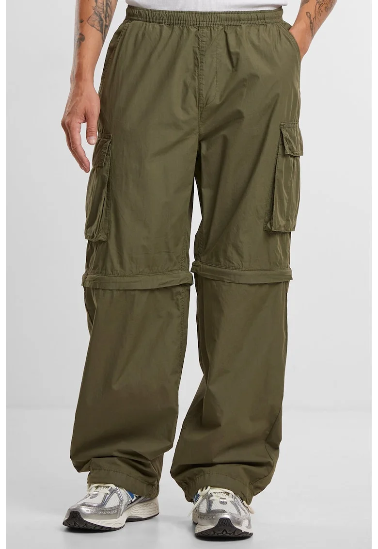 Pantaloni cargo baggy cu fermoar, Verde feriga