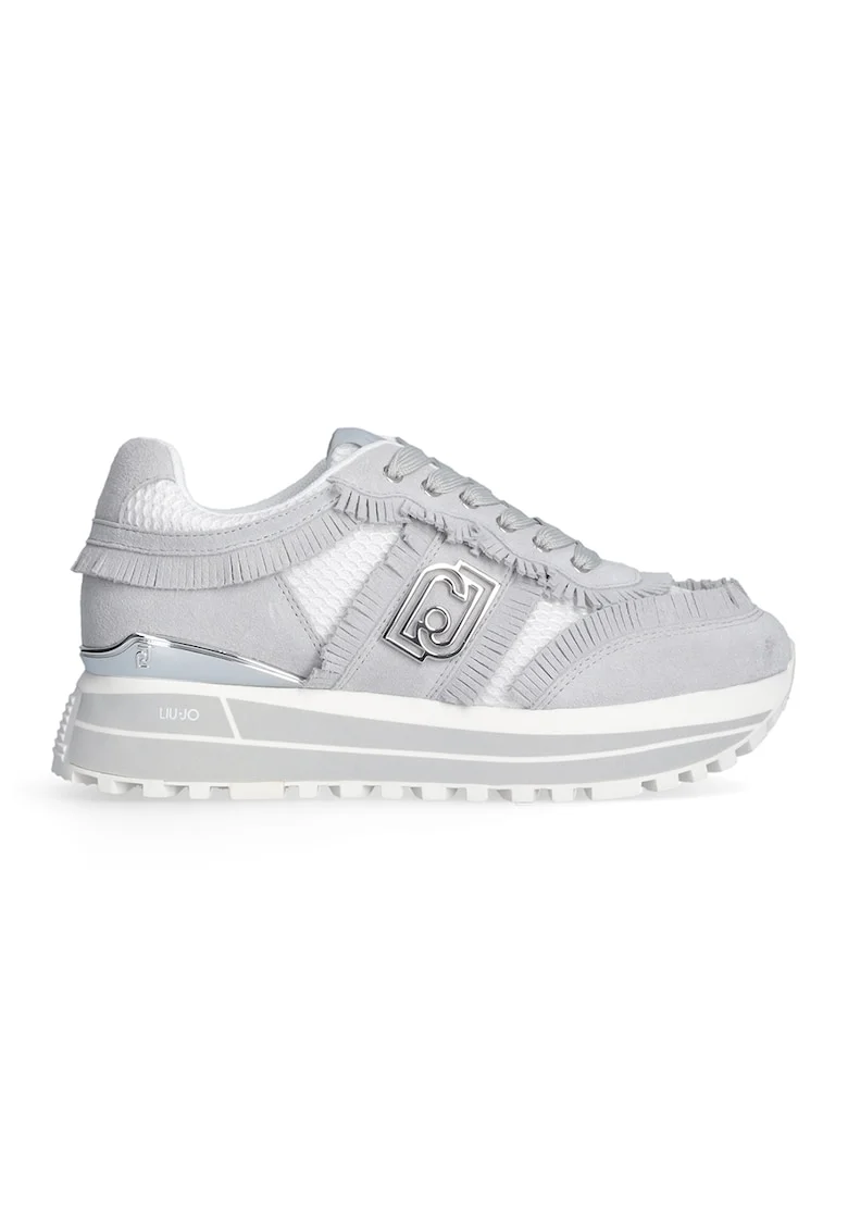 Pantofi sport cu franjuri din piele intoarsa, Gri deschis