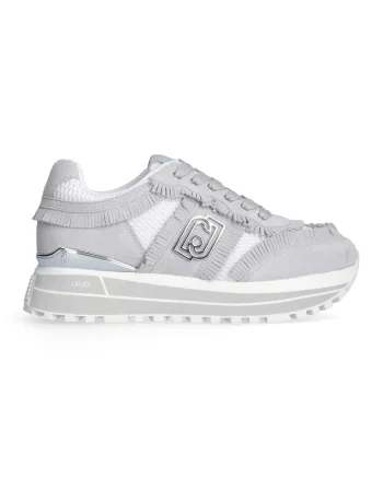 Pantofi sport cu franjuri din piele intoarsa, Gri deschis