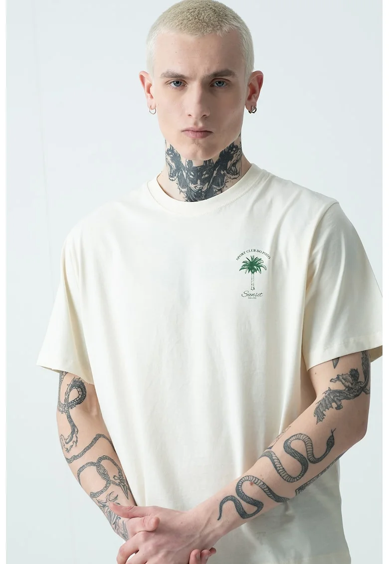 Tricou cu imprimeu pe partea din spate Valley, Verde englez/Crem