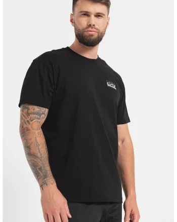 Tricou cu decolteu la baza gatului si logo, Negru