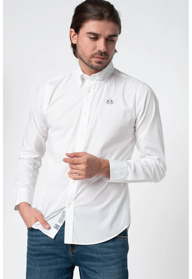 Camasa slim fit cu guler fixat cu nasturi, Alb