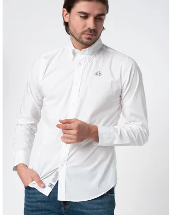 Camasa slim fit cu guler fixat cu nasturi, Alb