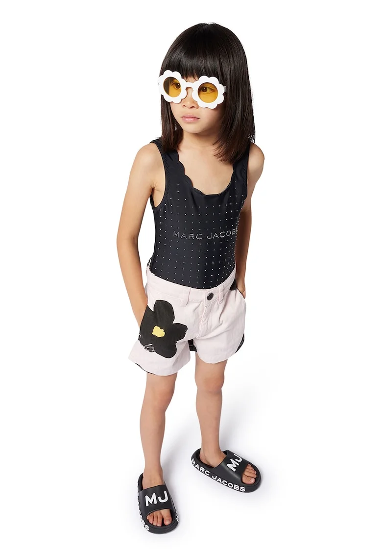 Costum de baie intreg cu imprimeu logo, Negru stins