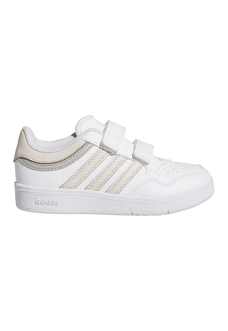 Pantofi sport de piele ecologica cu velcro Hoops 4.0, Alb/Alb murdar