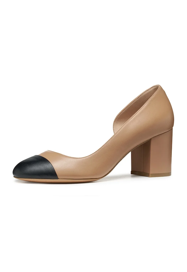 Pantofi de piele si piele ecologica, Negru/Maro camel
