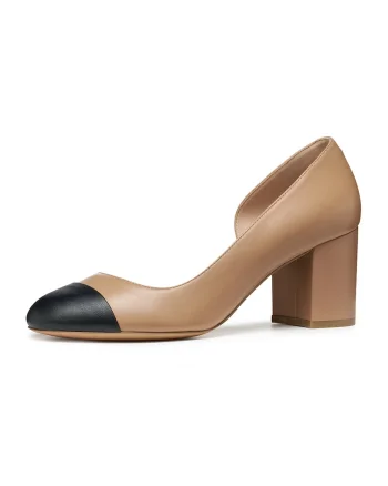 Pantofi de piele si piele ecologica, Negru/Maro camel
