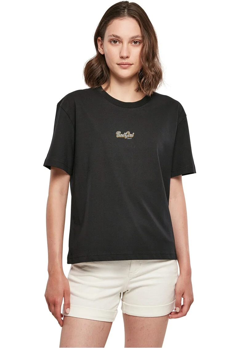 Tricou cu imprimeu pe partea din spate, Negru stins/Maro deschis