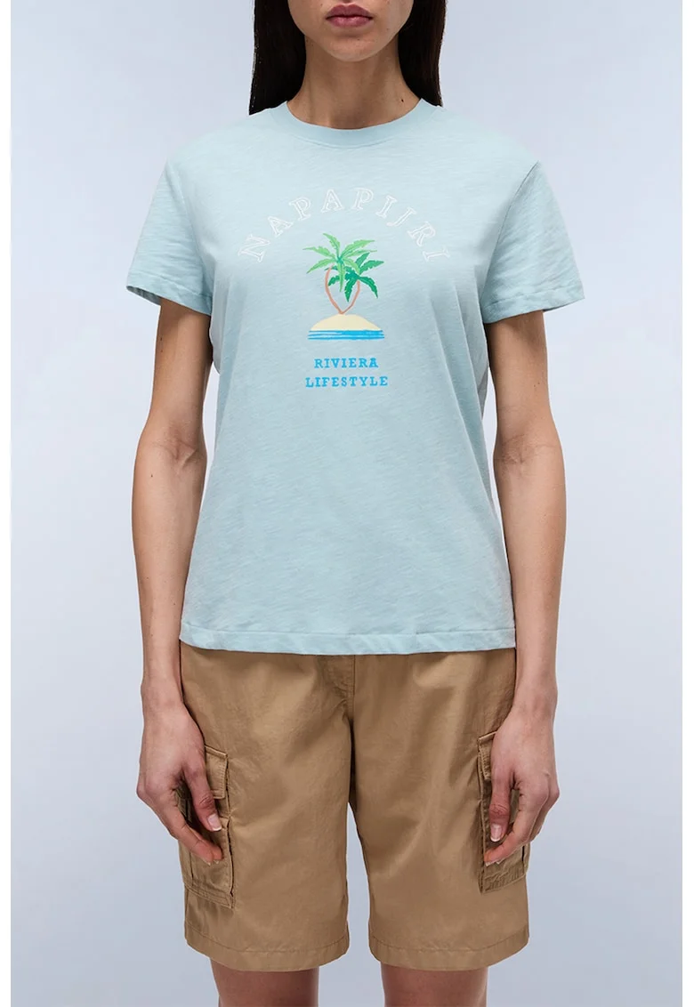 Tricou din bumbac cu imprimeu grafic, Albastru deschis